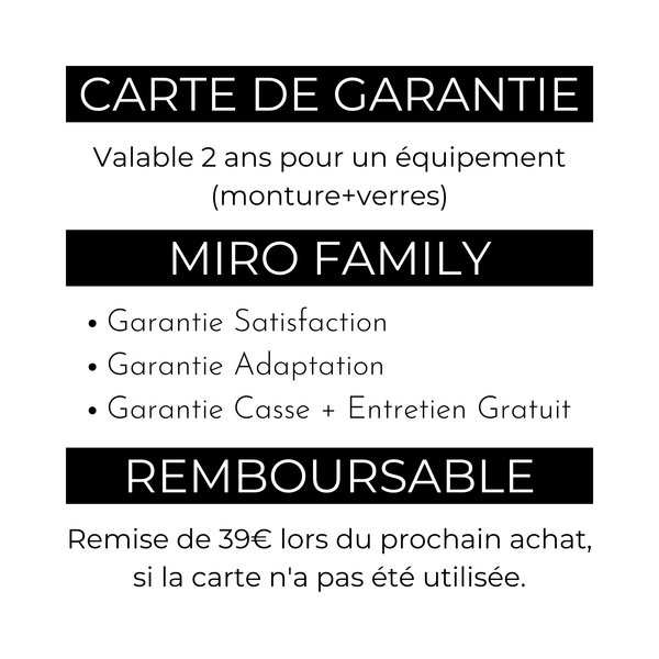 Carte de Garantie MIRO FAMILY - MIRO eyewear