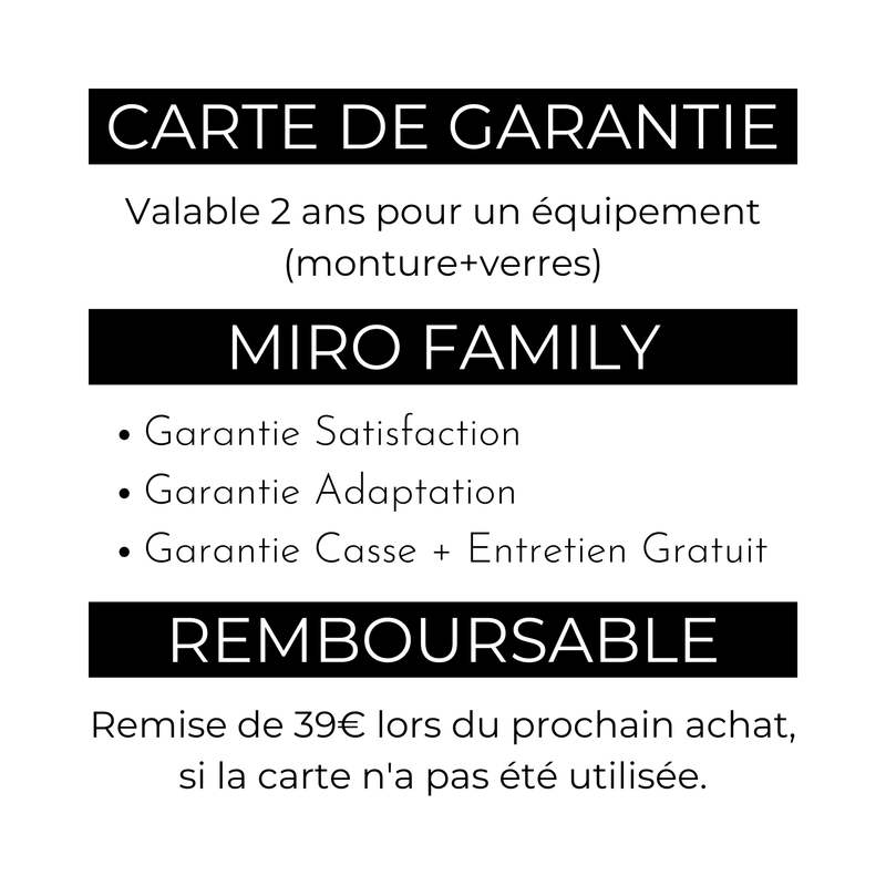 Carte de Garantie MIRO FAMILY - MIRO eyewear